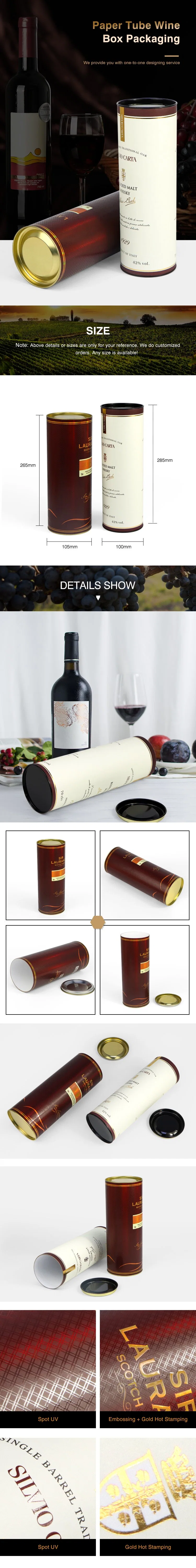 Firstsail Wholesale Black Cardboard Cylinder Shape Brandy Whisky Paper Tube Red Wine Packaging Box