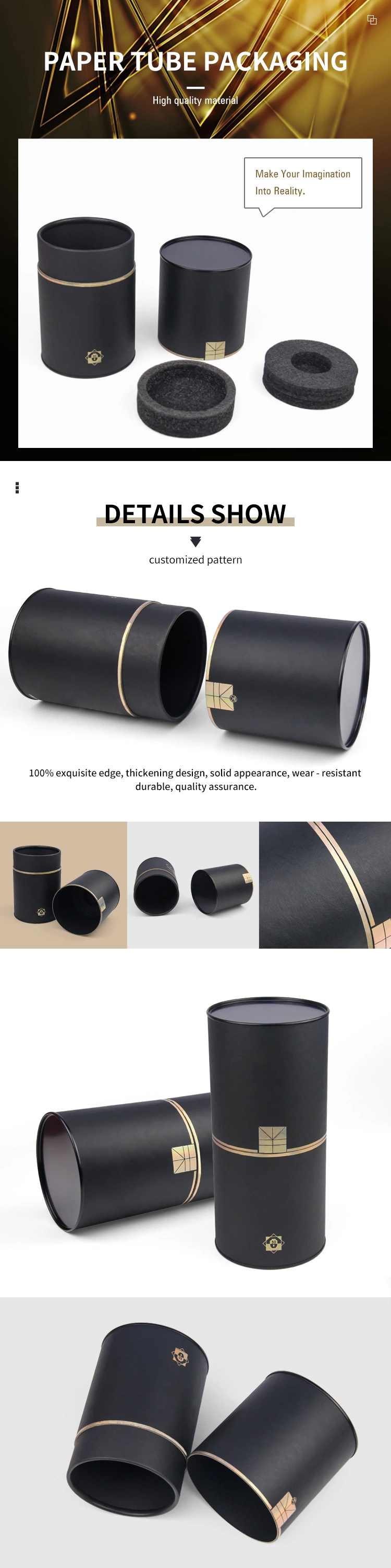 Firstsail Wholesale Black Cardboard Cylinder Shape Brandy Whisky Paper Tube Red Wine Packaging Box