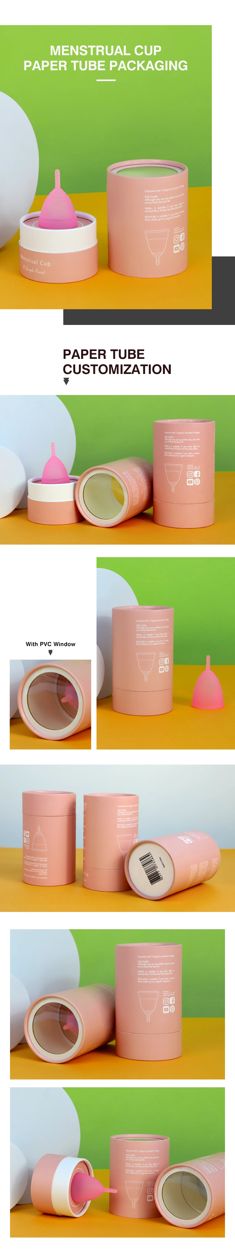 Firstsail Professional Custom Round Paper Tube Transparent Lid Cylinder Container Gift Packaging Box for Personal Healthcare Soft Period Menstrual Cup