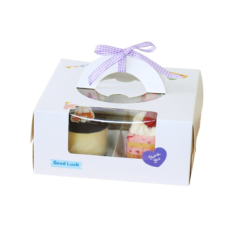 New Design Transparent Window White Cardboard Paper Drawer Type Dessert Packaging Boxes Customized Cup Cake Box