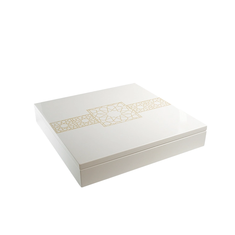 Glossy White Gold Silk Print Golden Hinge Wooden Box