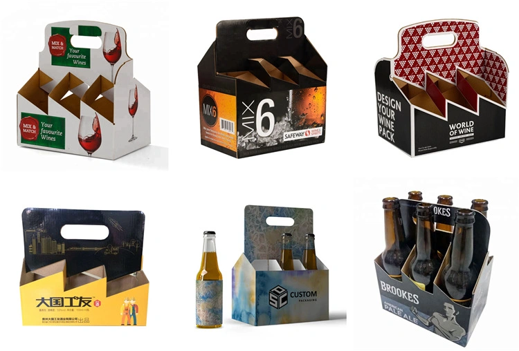 Custom 2/4/6 Pack Kraft Paper Cardboard Box for Beer Wine Bottle Carrier Holder