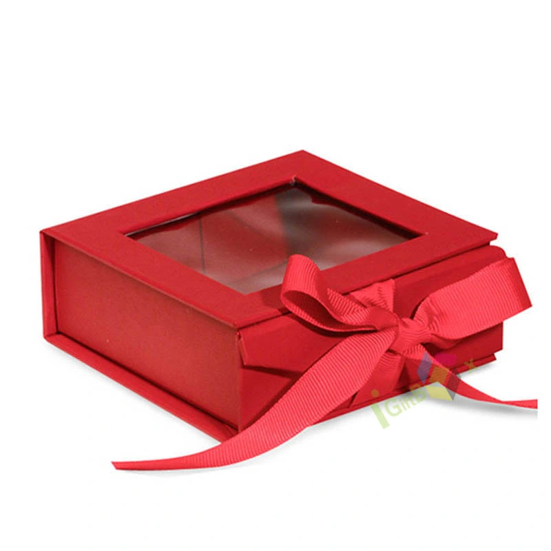 Customize Flip Top PVC Window Rigid Cardboard Magnetic Closure Custom Packaging Square Gift Box with Clear Lid