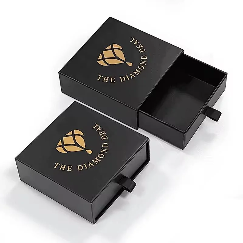 Luxury Black Card Slide Drawer Rigid Sliding Gift Box Elegant Earrings Jewelry Necklace Ring Bracelet Package Box