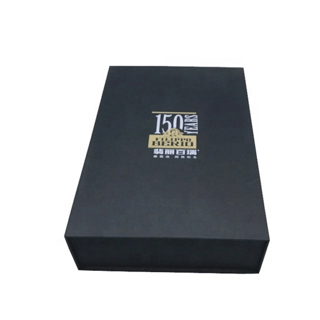 Custom Printed Black Magnetic Book Gift Box with Blister Insert for Luxury Wine Packaging