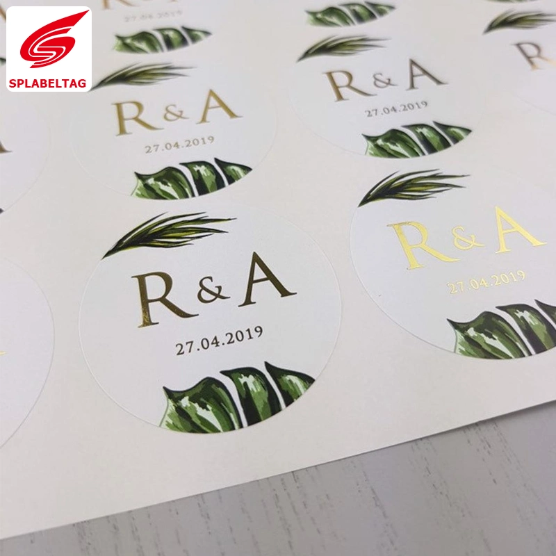 Round Leaf Foil Stickers for Wedding Invites - Personalised Wedding Stickers