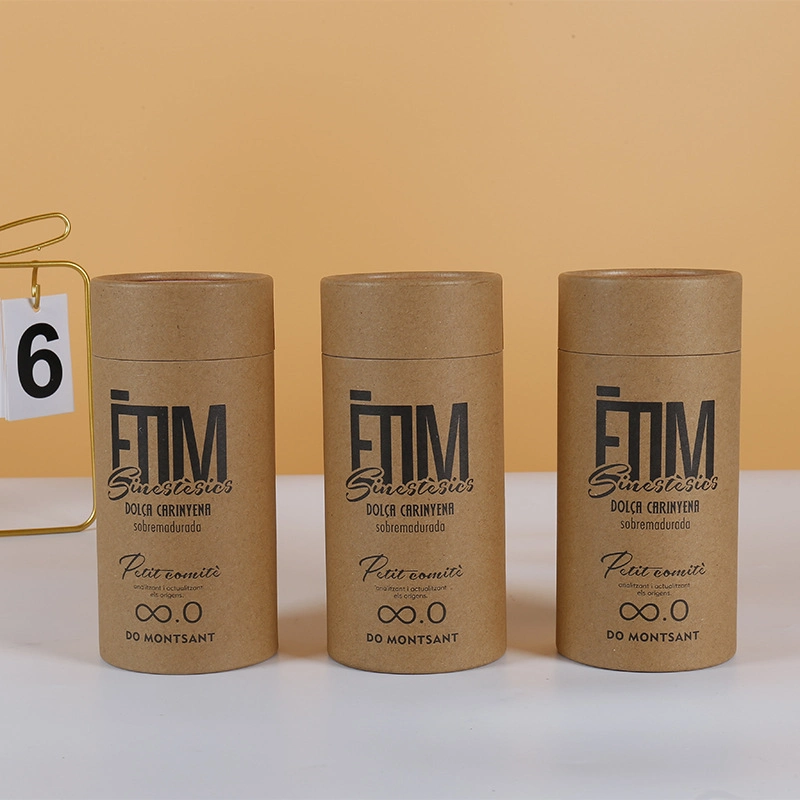 Brown Kraft Paper Cylindrical Boxes Customized Small Black Printed Paper Tube Packaging