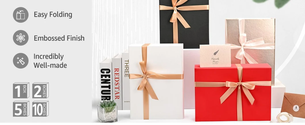 Wholesale Black Gift Boxes for Presents with Magnetic Lid Luxury Christmas Gift Boxes for Present Box Contains Card, Ribbon, Shredded Paper Filler