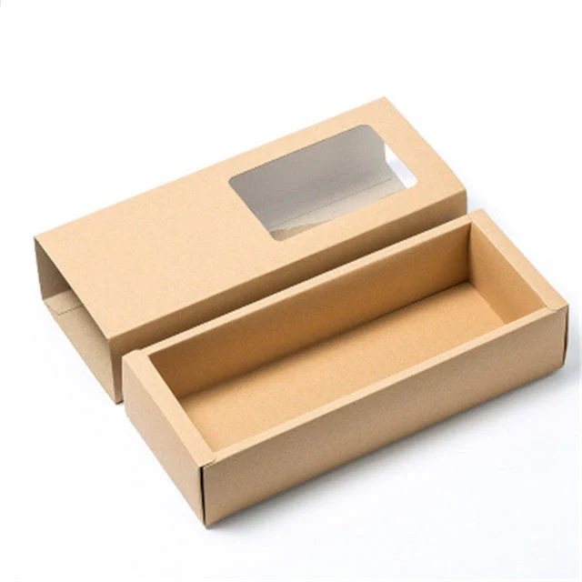 Wholesale Custom No Printing 350GSM Kraft Paper Gift Tea Paper Packing Inner Size 17*5*7cm Drawer Box with PVC Window