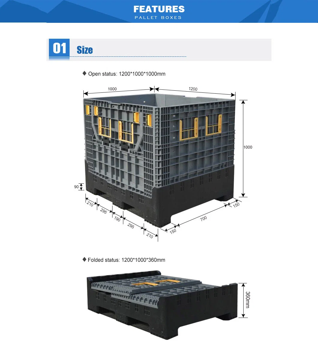 1200 X 1000X1000mm Folding Plastic Pallet Box for China