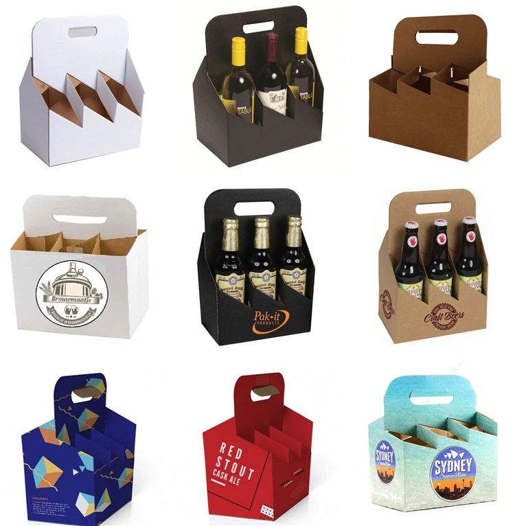 Custom 2/4/6 Pack Kraft Paper Cardboard Box for Beer Wine Bottle Carrier Holder