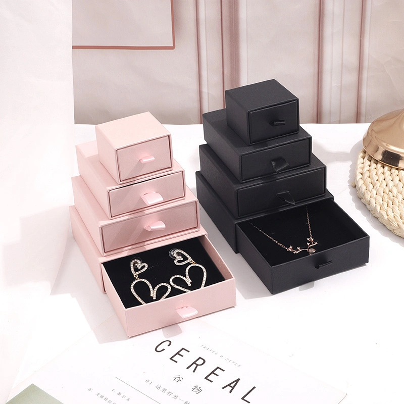 Wholesale Custom Logo Jewellery Packaging Drawer Box Ring Earring Necklace Bracelet Pink Black Cardboard Paper Jewelry Bo