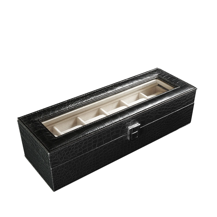 PU Leather Wrapped Wooden Box for Watch with Glass Window