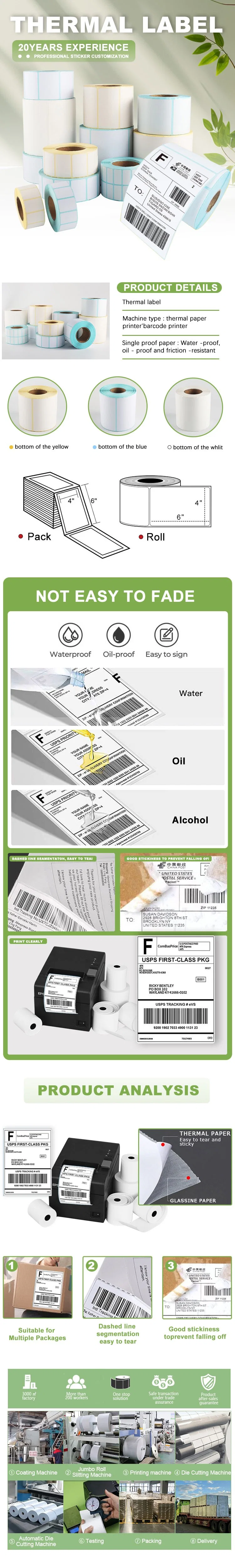 Wholesale Blank Customized Waterproof Adhesive Thermal Label Sticker for Supermarket Logistical