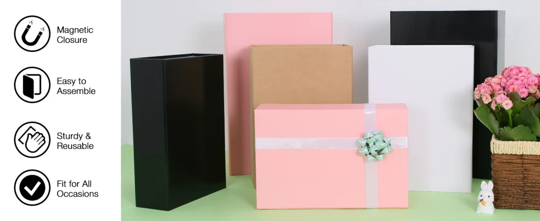 Wholesale Black Gift Boxes for Presents with Magnetic Lid Luxury Christmas Gift Boxes for Present Box Contains Card, Ribbon, Shredded Paper Filler