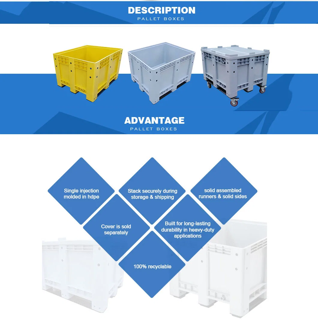 116 X 116 X 79 Cm Storage Stackable HDPE Wheels Plastic Pallet Bulk Container Boxes for Garment/Automotive/Textile/Logisitcs