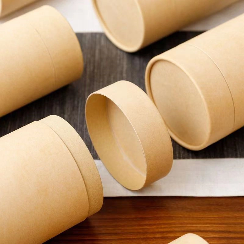 Wholesale Kraft Paper Cylinder Packaging Creative Portable Blank Gift Box with Two Different Lids