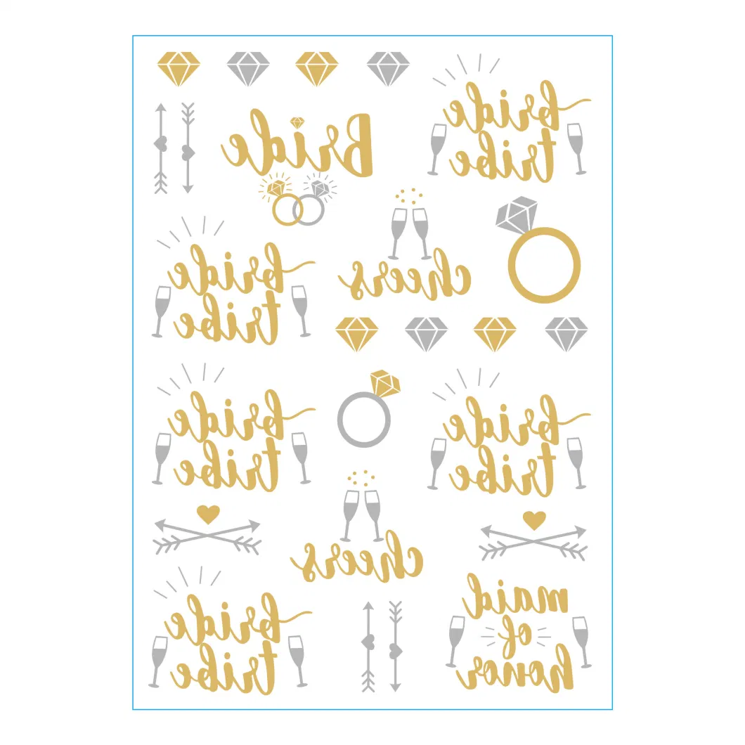 Custom Wedding Bride Body Art Metallic Metal Gold Foil Flash Silver Temporary Tattoo Stickers