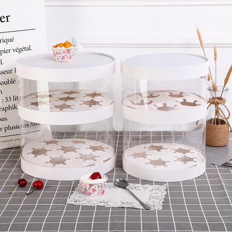 Round Birthday Cake Box Single/Double Layer Clear Cupcake Packaging Box Flower Dessert Gift Box