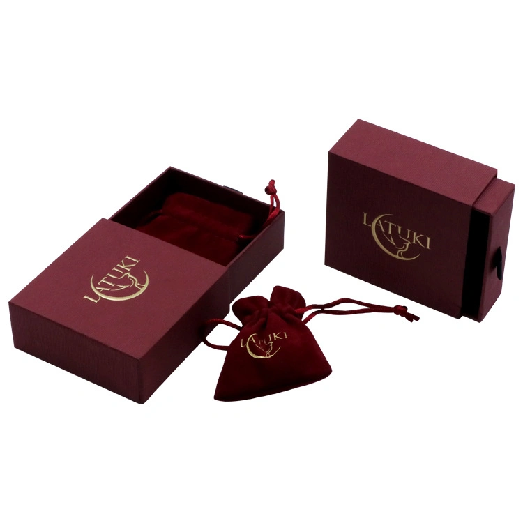 Custom Logo Jewelry Packaging Earring Necklace Bracelet Luxury Cardboard Sliding Jewelry Box with Velvet Insert