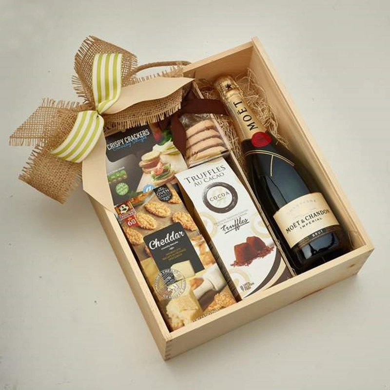 New Design Customized Logo Wine Bottle and Chocolate Wooden Packing Box