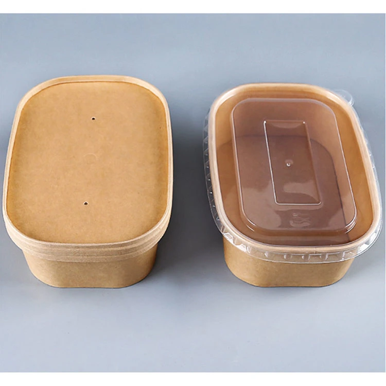 Disposable Eco-Friendly Rectangle Kraft Paper Bowl Lunch Box with Lid