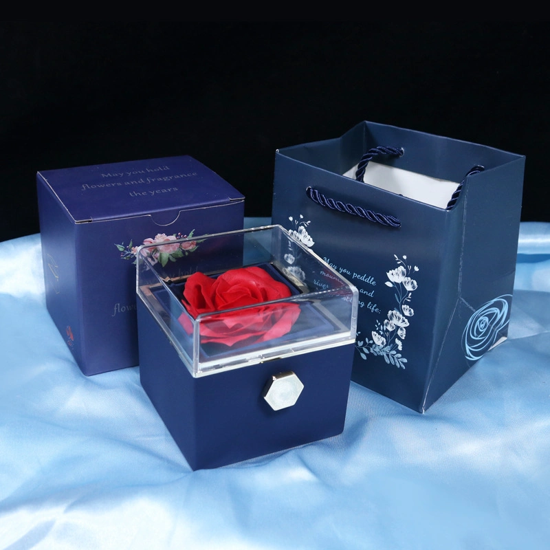 Eternal Flower Jewellery Gift Box Rose Jewelry Box Ring Packaging Box with Plastic Lid (wholesale)