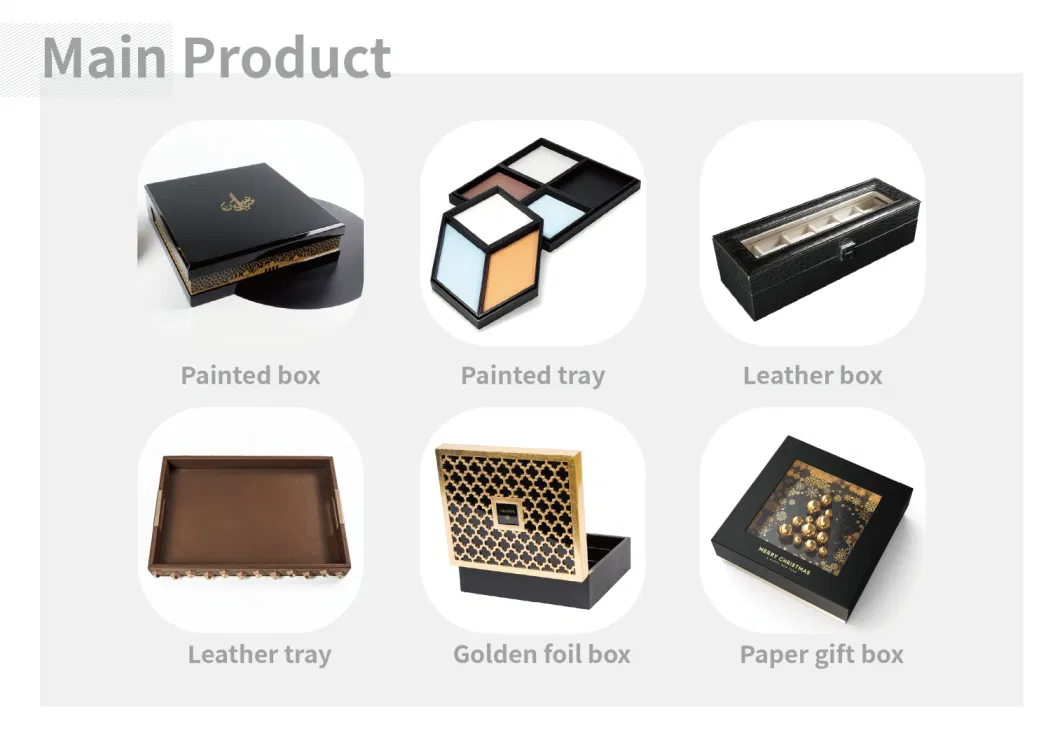 Laser Engraved Pattern PU Leather Inside Yellow Painting Jewelry Wooden Box