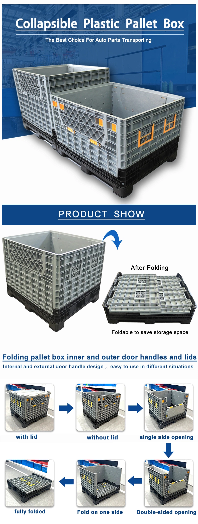 New Style HDPE Collapsible Shipping Pallet Stirage Box for Sale