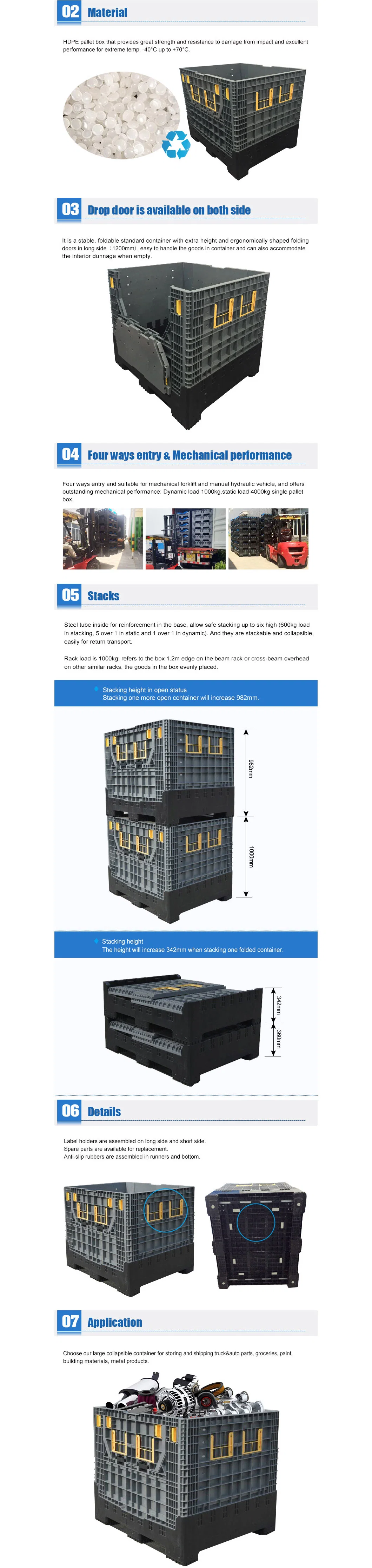 1200 X 1000X1000mm Folding Plastic Pallet Box for China