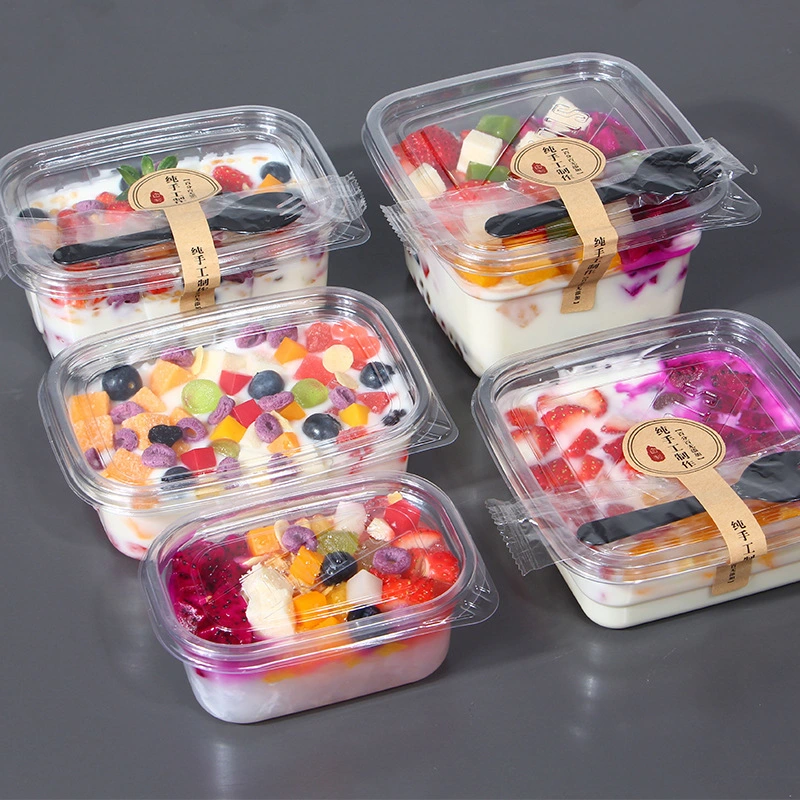 Breathable and Ventilated Transparent PET Blister Plastic Hinged Clamshell Box for Fruit, Strawberry, Blueberry, Tomato, Salad, Cake Packing