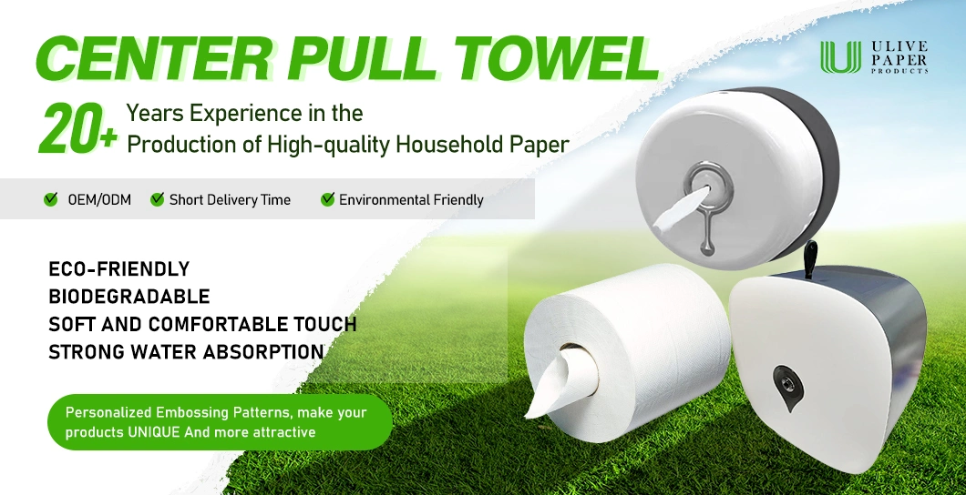 Ulive Wholesale Eco-Friendly Disposable Virgin Wood Center Pull Tissue Roll Wc Toilet Paper