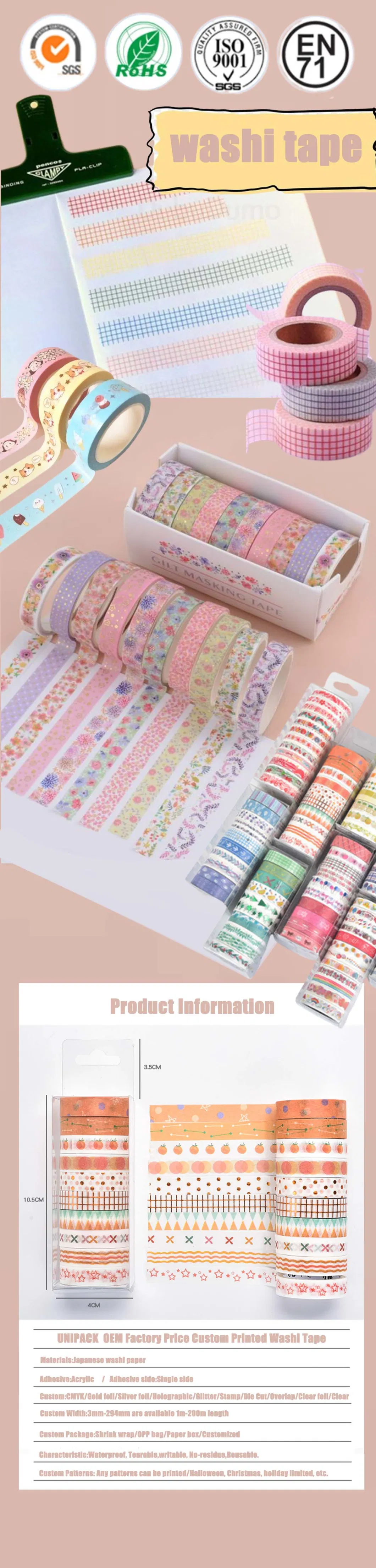 Unipack Custom Wholesale Christmas Decoration Masking Paper Roll Washi Adhesive Tape