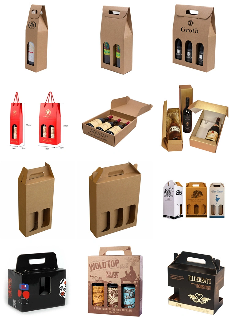 Custom 2/4/6 Pack Kraft Paper Cardboard Box for Beer Wine Bottle Carrier Holder