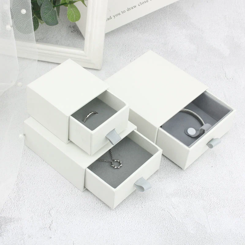 Stock Size Color Rigid Sliding out Gift Drawer Box Custom Logo Black Foam Ribbon for Jewelry Bracelet Necklace Ring Paper Boxes