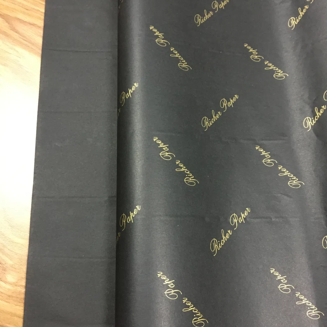 Custom Gold Logo Printing 17g Black Gift Tissue Paper Wrapping for Hair Extension and Wig Packaging