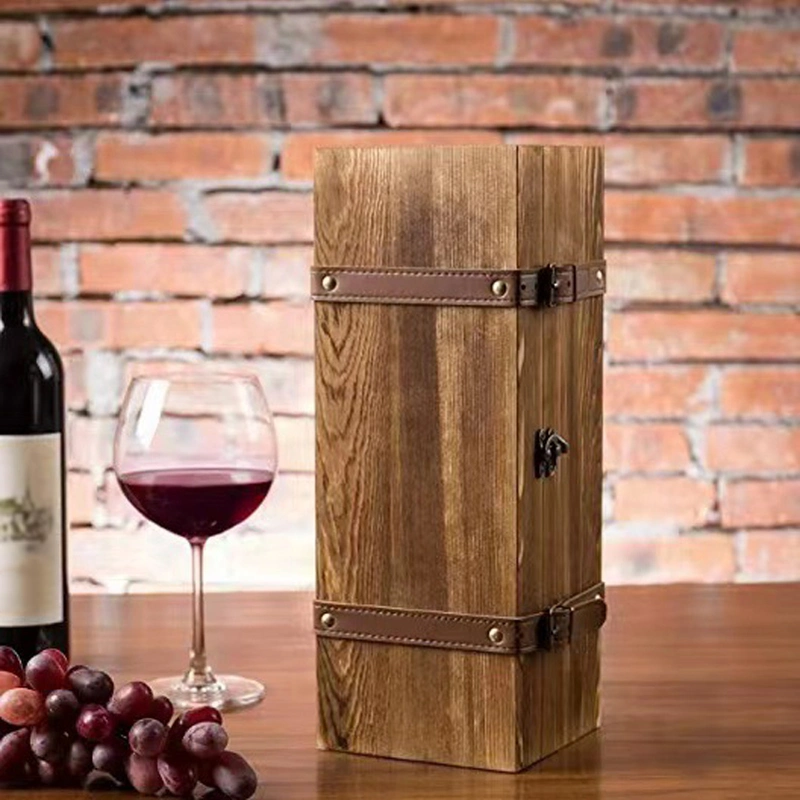 Custom Luxury Red Wine Bamboo Natural Rustic Suitcase Foldable Bracelet Garden Christmas Tequila Vodka CD Tall Wine Trinket Pallet Wooden Gift Box with Handle