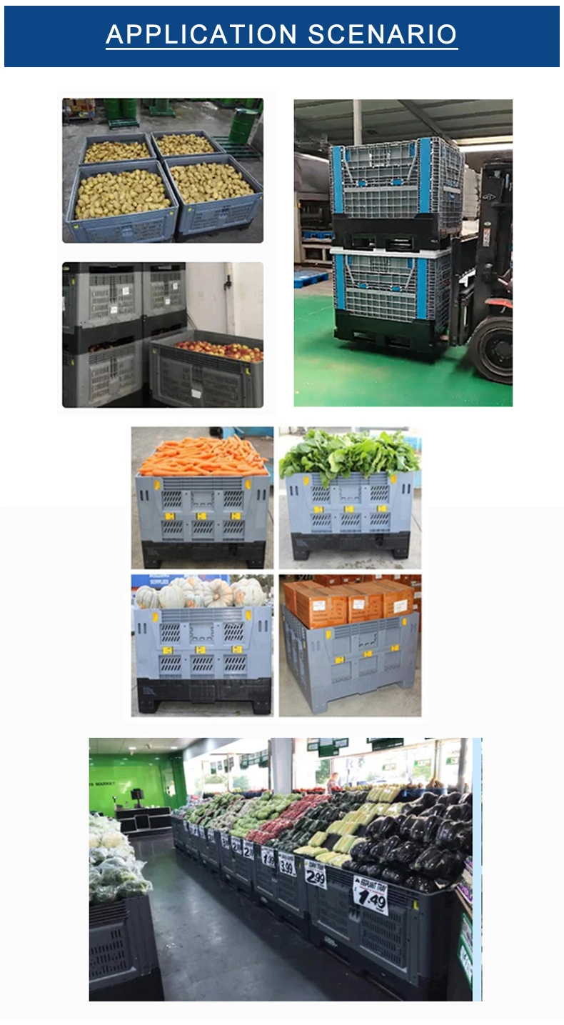 Durable Industrial Use Plastic Pallet Boxes Plastic Foldable Bins Collapsible Bulk Box with Lid