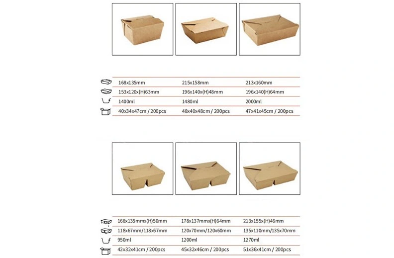 Kraft Paper Take out Food Container Kraft Lunch Meal Takeout Box Large Disposable Brown Storage to Go Packaging