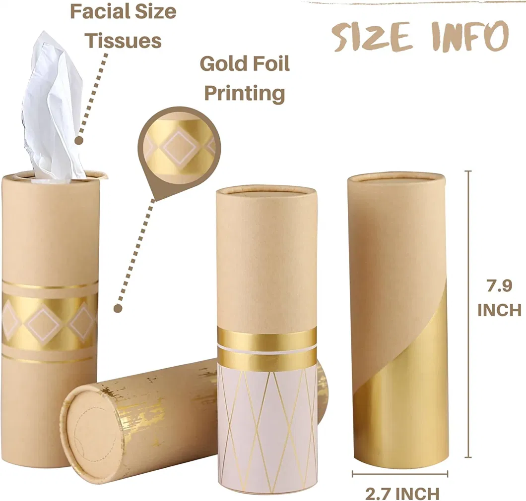 Customizable Empty Kraft Paper Cylinder Gift Boxes with Lid for Water Bottle Tea Coffee Tissue Oil Car Tissue Box with Facial Tissue Bulk Paper Round Tissue Box