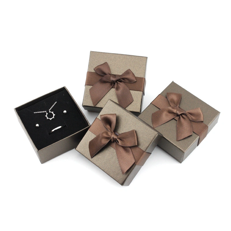 Luxury Custom Cardboard Bow Ribbon Jewelry Gift Set Necklace Pendant Ring Earring Bracelet Paper Packaging Gift Box with Gift Bag