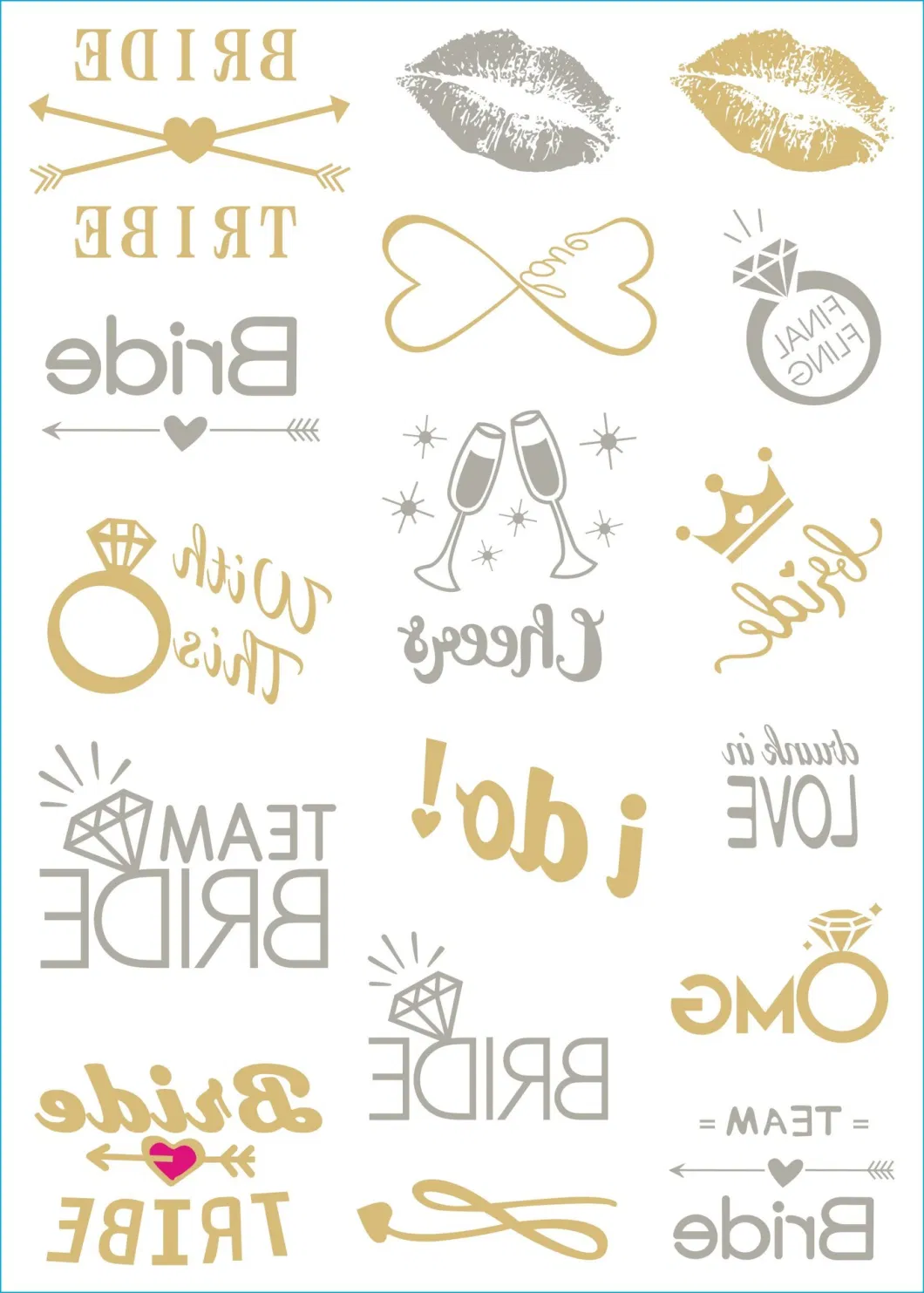 Custom Wedding Bride Body Art Metallic Metal Gold Foil Flash Silver Temporary Tattoo Stickers