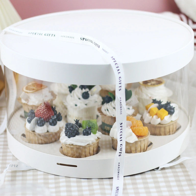 Round Birthday Cake Box Single/Double Layer Clear Cupcake Packaging Box Flower Dessert Gift Box