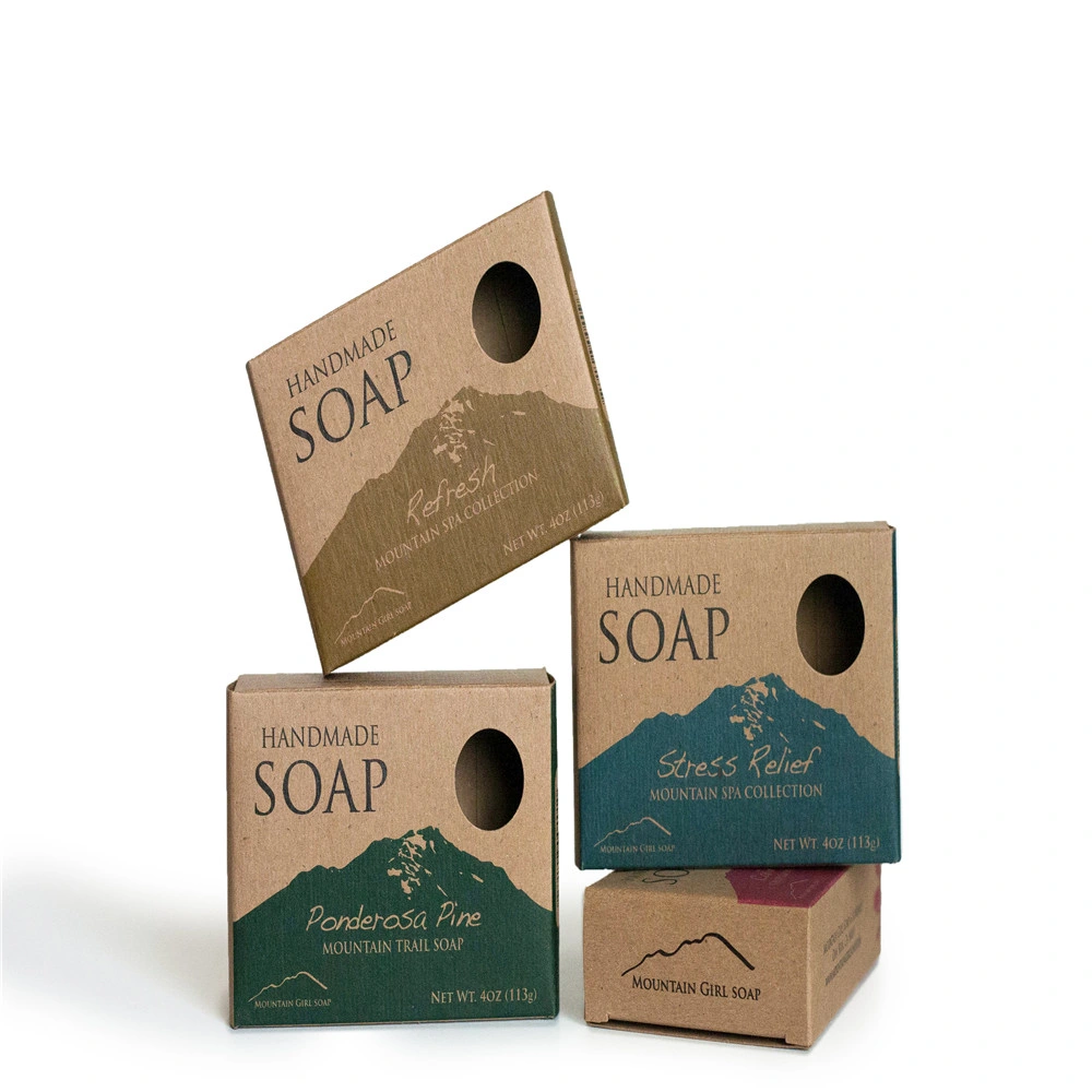 Eco Friendly Die Cutting Custom Craft Brown Cardboard Carton Empty Natural Soap Box Packaging with Window