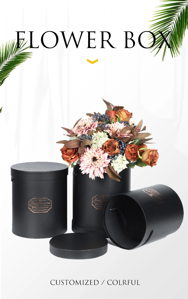 Wholesale Colorful Cylinder Shape Flower Box with Satin Ribbon and Rim Line