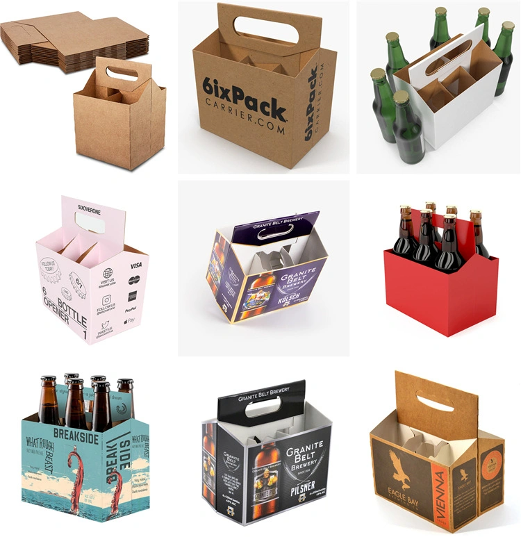 Custom 2/4/6 Pack Kraft Paper Cardboard Box for Beer Wine Bottle Carrier Holder