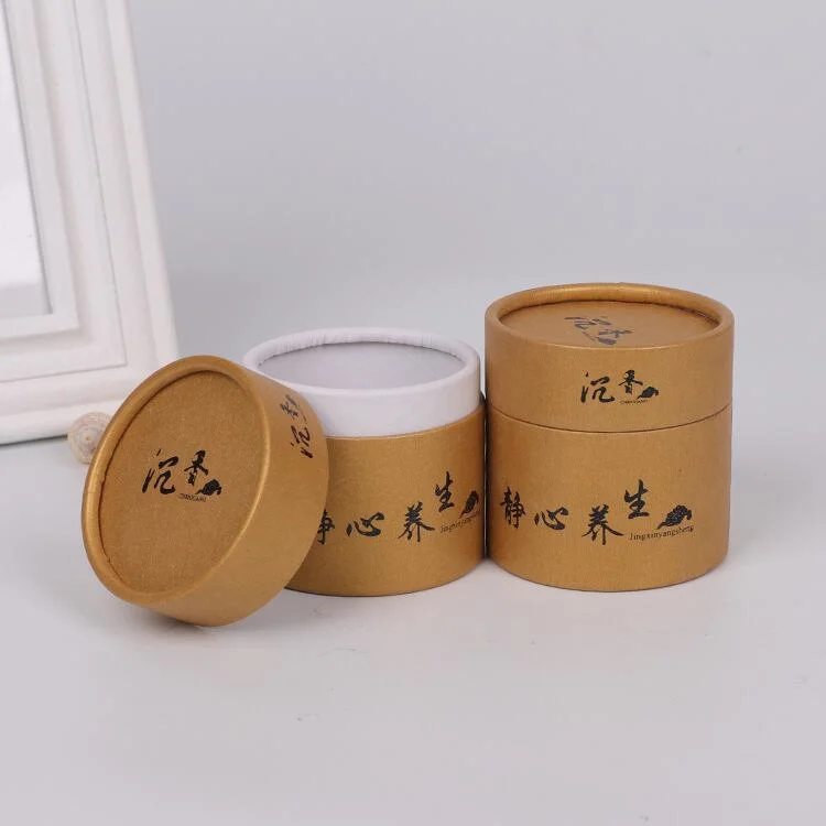 Brown Kraft Paper Cylindrical Boxes Customized Small Black Printed Paper Tube Packaging