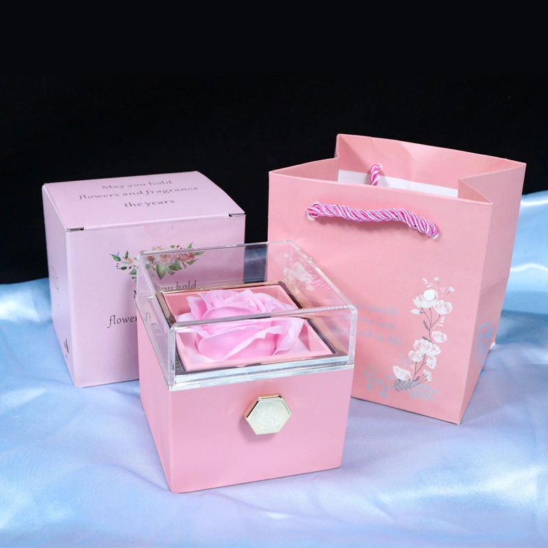 Eternal Flower Jewellery Gift Box Rose Jewelry Box Ring Packaging Box with Plastic Lid (wholesale)