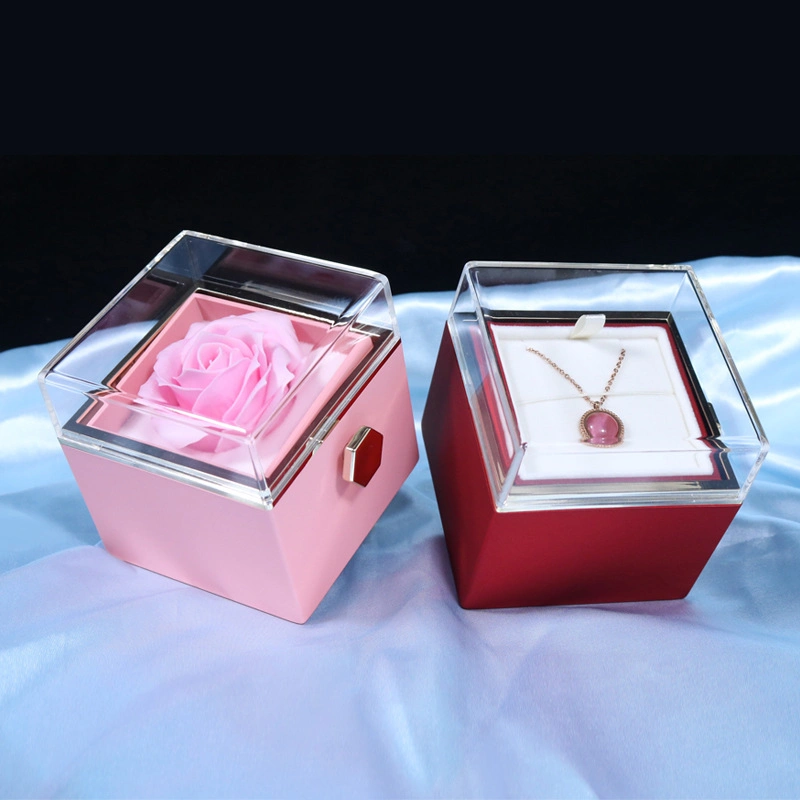 Eternal Flower Jewellery Gift Box Rose Jewelry Box Ring Packaging Box with Plastic Lid (wholesale)