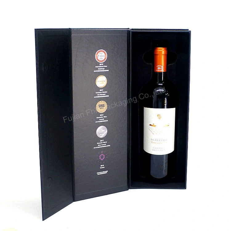 Black Wine Gift Box, Custom Logo Magnetic Boxes for Glass Bottle, Olive Oil Paperboard Packaging Box